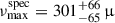 Mathematical equation: $ \nu_{\mathrm{max}}^{\mathrm{spec}} = 301^{+66}_{-65}\,{\upmu} $
