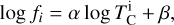 Mathematical equation: $\log {f_i} = \alpha \log T_{\rm{C}}^{\rm{i}} + \beta ,$