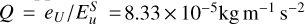 Mathematical equation: $Q=e_{U} / E_{u}^{S}= 8.33 \times 10^{-5} \mathrm{~kg} \mathrm{~m}^{-1} \mathrm{~s}^{-2}$