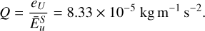 Mathematical equation: $Q=\frac{e_{U}}{\bar{E}_{u}^{S}}=8.33 \times 10^{-5} \mathrm{~kg} \mathrm{~m}^{-1} \mathrm{~s}^{-2}$