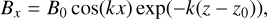 Mathematical equation: & B_x = B_0 \cos(k x) \exp(-k (z - z_\text{0})) , \\