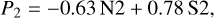 Mathematical equation: $\[P_2=-0.63 \mathrm{~N} 2+0.78 \mathrm{~S} 2,\]$