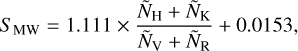 Mathematical equation: S_\text{MW} = 1.111\times\frac{\Tilde{N}_\text{H}+\Tilde{N}_\text{K}}{\Tilde{N}_\text{V}+\Tilde{N}_\text{R}}+0.0153,