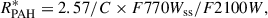 Mathematical equation: $$ \begin{aligned} {R_{\rm PAH}^*} = 2.57/C \times F770W_{\rm ss}/F2100W , \end{aligned} $$