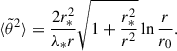 Mathematical equation: $$ \begin{aligned} {\langle \tilde{\theta }^2 \rangle } = \frac{2r_*^2}{\lambda _* r} \sqrt{1 + \frac{r_*^2}{r^2}} \ln \frac{r}{r_0}. \end{aligned} $$