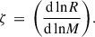 Mathematical equation: $$ \begin{aligned} \zeta \,=\,\bigg (\frac{{\mathrm{d}\,\mathrm{ln}}R}{{\mathrm{d}\,\mathrm{ln}}M}\bigg ). \end{aligned} $$