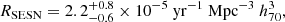 Mathematical equation: $$ \begin{aligned}R_{\mathrm{SESN}} = 2.2^{+0.8}_{-0.6} \times 10^{-5} \ \mathrm{yr}^{-1} \ \mathrm{Mpc}^{-3} \ h^{3}_{70},\end{aligned} $$