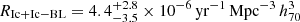 Mathematical equation: $ R_{\mathrm{Ic + Ic-BL}} = 4.4^{+2.8}_{-3.5} \times 10^{-6} \, \mathrm{yr}^{-1} \, \mathrm{Mpc}^{-3} \, h^{3}_{70} $