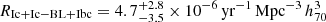 Mathematical equation: $ R_{\mathrm{Ic + Ic-BL + Ibc}} = 4.7^{+2.8}_{-3.5} \times 10^{-6} \, \mathrm{yr}^{-1} \, \mathrm{Mpc}^{-3} \, h^{3}_{70} $