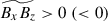 Mathematical equation: $ \widetilde{B_x B_z} > 0 \ ( < 0) $