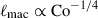 Mathematical equation: $ \ell_{\mathrm{mac}} \propto \mathrm{Co}^{-1/4} $