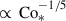 Mathematical equation: $ \propto\,\mathrm{Co}_{*}^{-1/5} $