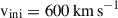 Mathematical equation: $ \mathrm{v}_{\mathrm{ini}} = 600\,\mathrm{km\,s}^{-1} $
