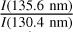 Mathematical equation: ${{I\left( {135.6\,{\rm{nm}}} \right)} \over {I\left( {130.4\,{\rm{nm}}} \right)}}$