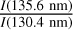 Mathematical equation: ${{I\left( {135.6\,{\rm{nm}}} \right)} \over {I\left( {130.4\,{\rm{nm}}} \right)}}$
