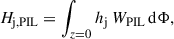 Mathematical equation: $$ \begin{aligned} H_\mathrm{j,PIL} =\int _{z = 0} h_\mathrm{j} \,W_\mathrm{PIL} \,\mathrm{d}\Phi , \end{aligned} $$