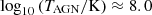 Mathematical equation: $ \log_{10}{(T_{\mathrm{AGN}}/\rm K)} \approx 8.0 $