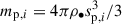 Mathematical equation: $ m_{{\mathrm{p}},i} = 4\pi \rho_{\bullet} s_{{\mathrm{p}},i}^{3}/3 $