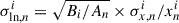 Mathematical equation: $ \sigma_{\ln,n}^{i} = \sqrt{B_{i}/A_{n}} \times \sigma_{x,n}^{i} / x_{n}^{i} $