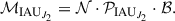 Mathematical equation: $$ \begin{aligned} \mathcal{M} _{\mathrm{IAU}_{J_2}}=\mathcal{N} \cdot \mathcal{P} _{\mathrm{IAU}_{J_2}}\cdot \mathcal{B} . \end{aligned} $$