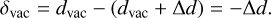 Mathematical equation: $\[\delta_{\mathrm{vac}}=d_{\mathrm{vac}}-\left(d_{\mathrm{vac}}+\Delta d\right)=-\Delta d.\]$