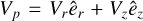Mathematical equation: $\[V_{p}=V_{r} \hat{e}_{r}+V_{z} \hat{e}_{z}\]$