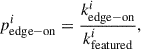 Mathematical equation: $$ p^{i}_{\rm edge-on} = \frac{k^{i}_{\rm edge-on}}{k^{i}_{\rm featured}}, $$