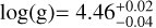 Mathematical equation: ${\rm{log}}\left( {\rm{g}} \right) = 4.46_{ - 0.04}^{ + 0.02}$