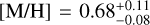 Mathematical equation: ${\rm{[M/H] = 0}}{\rm{.68}}_{ - 0.08}^{ + 0.11}$