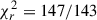 Mathematical equation: $ \chi^{2}_{r} = 147/143 $
