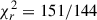 Mathematical equation: $ \chi^{2}_{r} = 151/144 $