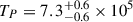 Mathematical equation: $ T_{P} = 7.3^{+0.6}_{-0.6}\times10^{5} $
