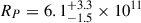 Mathematical equation: $ R_{P} = 6.1^{+3.3}_{-1.5}\times10^{11} $