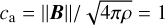 Mathematical equation: $c_{\mathrm{a}}=\|\boldsymbol{B}\| / \sqrt{4 \pi \rho}=1$