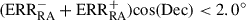 Mathematical equation: $$ \begin{aligned} (\mathrm{ERR}_{\mathrm{RA}}^- + \mathrm{ERR}_{\mathrm{RA}}^+)\mathrm{cos}(\mathrm{Dec})&<2.0 ^{\circ }\end{aligned} $$
