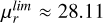 Mathematical equation: $\mu^{lim}_r \approx 28.11 $