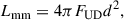 Mathematical equation: $$ \begin{aligned} L_\mathrm{mm} = 4\pi F_\mathrm{UD} d^2, \end{aligned} $$