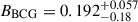 Mathematical equation: $ B_{\mathrm{BCG}} = 0.192^{+0.057}_{-0.18} $