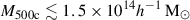 Mathematical equation: $ M_{500\mathrm{c}}\lesssim1.5\times10^{14}{h^{-1}\,\mathrm{M}_{\odot}} $