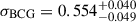Mathematical equation: $ \sigma_{\mathrm{BCG}} = 0.554^{+0.040}_{-0.049} $