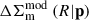 Mathematical equation: $ {\Delta{\Sigma}_{\mathrm{m}}^{\mathrm{mod}}}\left({R} | \mathbf{p}\right) $
