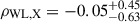 Mathematical equation: $ \rho_{\mathrm{WL},\mathrm{X}} = -0.05^{+0.45}_{-0.63} $