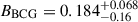 Mathematical equation: $ B_{\mathrm{BCG}} = 0.184^{+0.068}_{-0.16} $