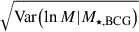 Mathematical equation: $ \sqrt{\mathrm{Var}{\left(\ln{M} | M_{\star,\mathrm{BCG}} \right)}} $