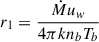 Mathematical equation: $ r_1 = \frac{\dot{M} u_w}{4\pi k n_b T_b} $
