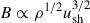 Mathematical equation: $ B\propto \rho^{1/2} u_{\mathrm{sh}}^{3/2} $