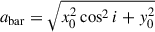 Mathematical equation: $ a_{\mathrm{bar}}=\sqrt{x_0^2\cos^2i+y_0^2} $