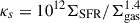 Mathematical equation: $ \kappa_s = 10^{12} \Sigma_{\mathrm{SFR}}/\Sigma_{\mathrm{gas}}^{1.4} $