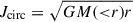 Mathematical equation: $ J_{\mathrm{circ}} = \sqrt{GM({ < }r)r} $