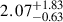 $ {2.07}^{+1.83}_{-0.63} $
